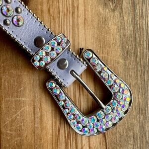 BB SIMON Authentic Designer Italian Leather Swarovski Crystal Western Belt L XL